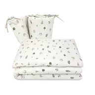 Lenjerie patut 3 piese, MimiNu, Pentru patut 120x60 cm, Cu protectie laterala, Din bumbac certificat Oeko Tex Standard 100, Leaves
