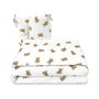 Lenjerie patut 3 piese, Qmini, Pentru patut 120x60 cm, Cu protectie laterala, Din bumbac certificat Oeko Tex Standard 100, Teddy Toys