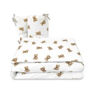 Lenjerie patut 3 piese, Qmini, Pentru patut 120x60 cm, Cu protectie laterala, Din bumbac certificat Oeko Tex Standard 100, Teddy Toys