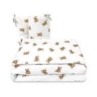 Lenjerie patut 3 piese, Qmini, Pentru patut 120x60 cm, Cu protectie laterala, Din bumbac certificat Oeko Tex Standard 100, Teddy Toys