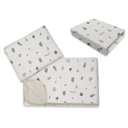 Lenjerie patut cu 3 piese, MimiNu, Cu cearceaf 120x60 cm, Din bumbac certificat Oeko Tex Standard 100, Cu paturica si pernuta, Leaves
