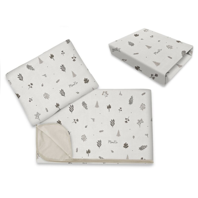 Lenjerie patut cu 3 piese, MimiNu, Cu cearceaf 120x60 cm, Din bumbac certificat Oeko Tex Standard 100, Cu paturica si pernuta, Leaves