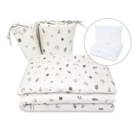 Lenjerie patut cu 5 piese, MimiNu, Pentru patut 120x60 cm, Cu pilota si perna, Din bumbac certificat Oeko Tex Standard 100, Leaves