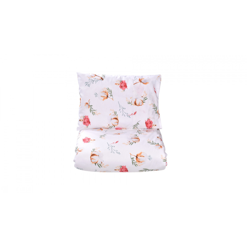 Lenjerie patut gradinita 5 piese bumbac 100% model flori de bumbac