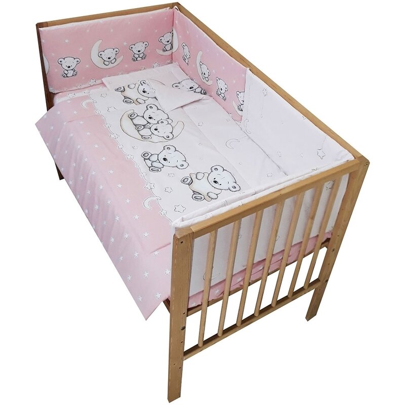 Hubners - lenjerie 5 piese ursulet pe semiluna din bumbac, 120x60 cm, roz