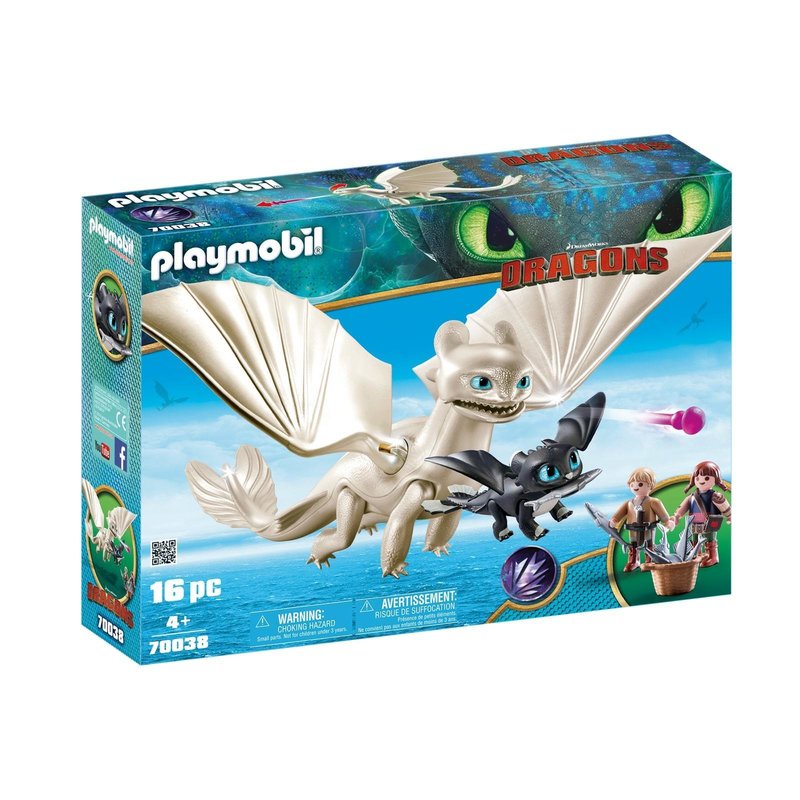 Playmobil - jucarie light fury, pui de dragon si copii