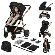 Carucior 2 in 1, Lionelo, Amber, Cadru aluminiu, Cu landou intarit si salteluta moale, Reversibil, Maner ajustabil, Huse pentru picioare, ploaie, Plasa de tantari, Geanta parinti, Pana la 22 kg, EN1888-1, EN1888-2, EN1466, Negru