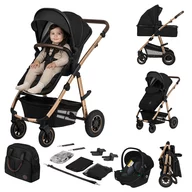 Carucior 3 in 1, Lionelo, Amber, Cadru aluminiu, Cu landou intarit si salteluta moale, Cu scoica auto testata ADAC, Reversibil, Cu accesorii, Geanta parinti, Pana la 22 kg, EN1888-1 EN1888-2 EN1466 ECE R129, Negru onyx