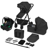Carucior 3 in 1, Lionelo, Bianka, Transformabil, Cadru aluminiu, Cu landou si salteluta moale, Cu scoica auto, Cu multiple accesorii, Sustine 22 kg, 0 luni+, EN1466:2014+AC:2015, EN1888, Negru