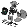 Carucior 3 in 1, Lionelo, Bianka, Transformabil, Cadru aluminiu, Cu landou si salteluta moale, Cu scoica auto, Cu multiple accesorii, Sustine 22 kg, 0 luni+, EN1466:2014+AC:2015, EN1888, Gri