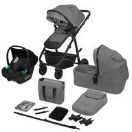 Carucior 3 in 1, Lionelo, Bianka, Transformabil, Cadru aluminiu, Cu landou si salteluta moale, Cu scoica auto, Cu multiple accesorii, Sustine 22 kg, 0 luni+, EN1466:2014+AC:2015, EN1888, Gri