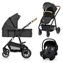 Carucior 3 in 1, Lionelo, Amber, Cadru aluminiu, Cu landou intarit si salteluta moale, Cu scoica auto testata ADAC, Reversibil, Cu accesorii, Geanta parinti, Pana la 22 kg, Gri Inchis - 2