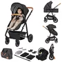 Carucior 3 in 1, Lionelo, Amber, Cadru aluminiu, Cu landou intarit si salteluta moale, Cu scoica auto testata ADAC, Reversibil, Cu accesorii, Geanta parinti, Pana la 22 kg, Gri Inchis - 1