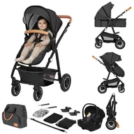 Carucior 3 in 1, Lionelo, Amber, Cadru aluminiu, Cu landou intarit si salteluta moale, Cu scoica auto testata ADAC, Reversibil, Cu accesorii, Geanta parinti, Pana la 22 kg, Gri Inchis