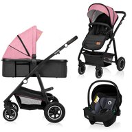 Carucior 3 in 1, Lionelo, Amber, Cadru aluminiu, Cu landou intarit si salteluta moale, Cu scoica auto testata ADAC, Reversibil, Cu accesorii, Geanta parinti, Pana la 22 kg, EN1888-1 EN1888-2 EN1466 ECE R129, Roz