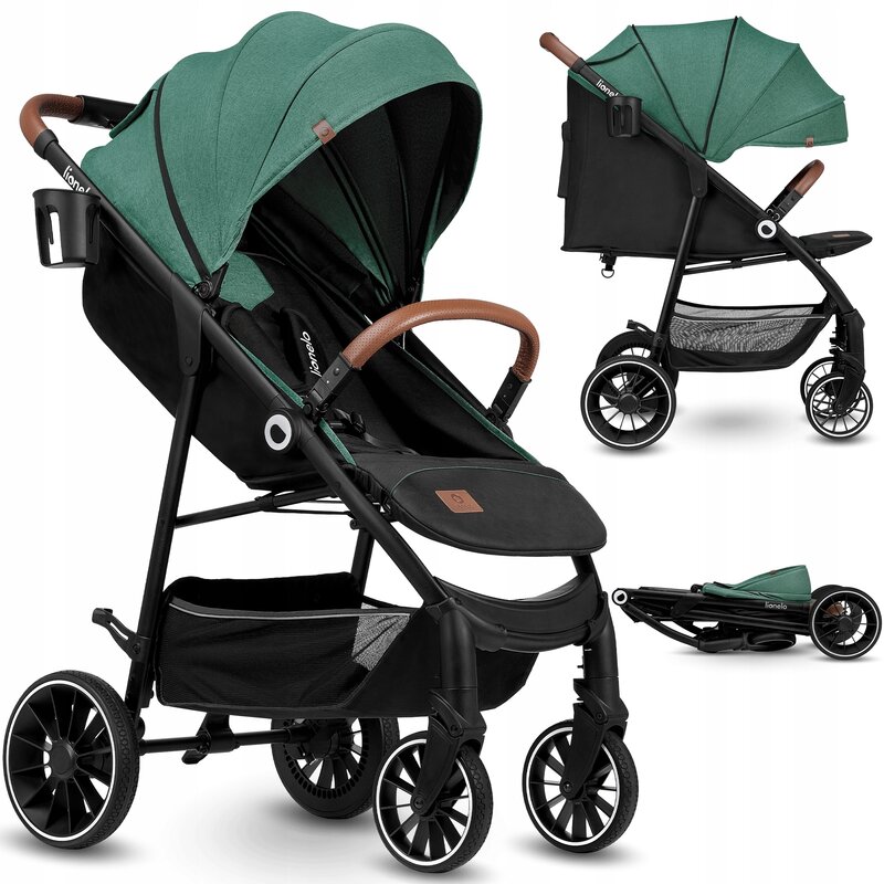 Lionelo - carucior sport alexia, 6 luni+, cu geanta pentru parinti, amortizoare, suport pentru biberon/pahar, plasa de tantari, saculet de picioare, cu upf50+, cadru din aluminiu, 0- 15 kg, verde
