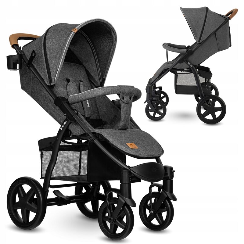 Lionelo - Carucior sport Annet Tour, De la nastere, Cu capotina impermeabila, Cu filtru UPF 50+, Cu maner reglabil, Plasa de tantari, Suport biberon, Saculet pentru picioare, Pana la 22 kg, Gri