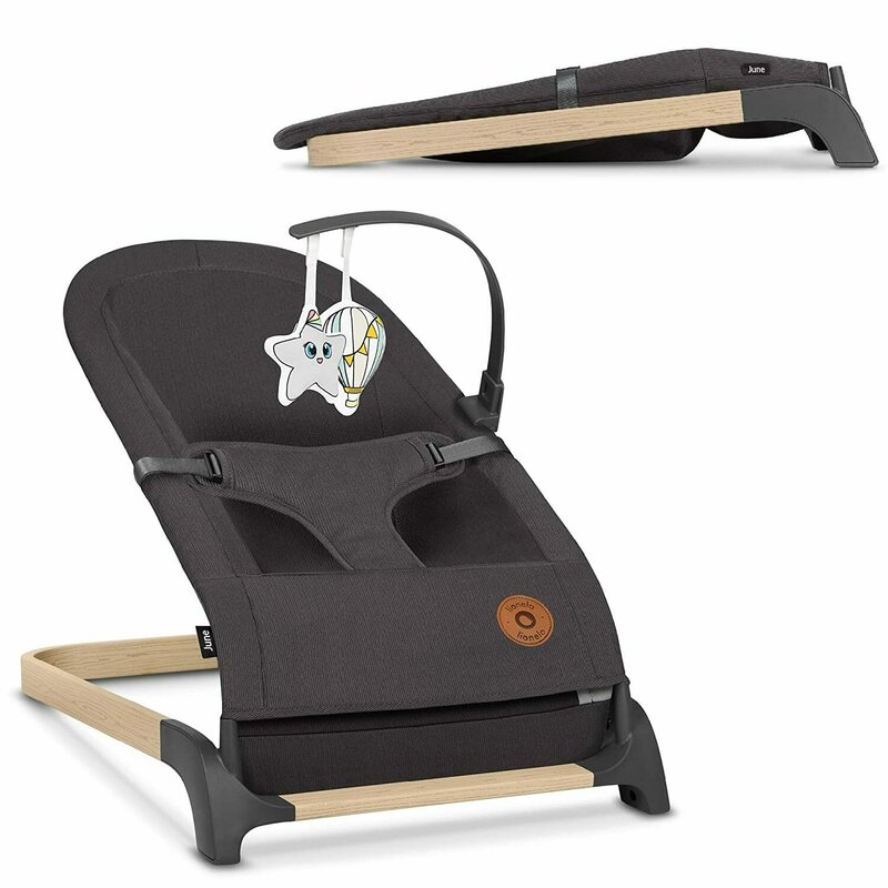 Fotoliu Balansoar Pentru Alaptat 28 Lionelo - Fotoliu balansoar June, Cu arcada cu jucarii, Ergonomic, Balansare manuala, Pliabil, 0 luni+, Gri