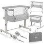 Patut co-sleeper, Lionelo, Aurora, 3 in 1, Cu leganare si setare unghiulara, Include saltea cu densitate T25 si geanta transport, Reglabil in 5 pozitii, Pana la 9 kg, 0 luni+, 85x60x66 cm, Certificari EN 1130:2019+AC:2020, EN 16890:2, Gri deschis - 31