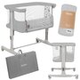 Patut co-sleeper, Lionelo, Aurora, 3 in 1, Cu leganare si setare unghiulara, Include saltea cu densitate T25 si geanta transport, Reglabil in 5 pozitii, Pana la 9 kg, 0 luni+, 85x60x66 cm, Certificari EN 1130:2019+AC:2020, EN 16890:2, Gri deschis - 32
