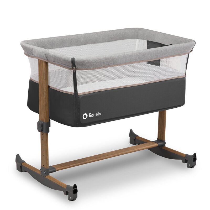 Lionelo - patut co-sleeper leonie cu sistem de leganare, cu setare unghiulara, reglabil in 5 pozitii pe inaltime, conform cu standardele europeane de securitate en1130 si en16890, grey stone