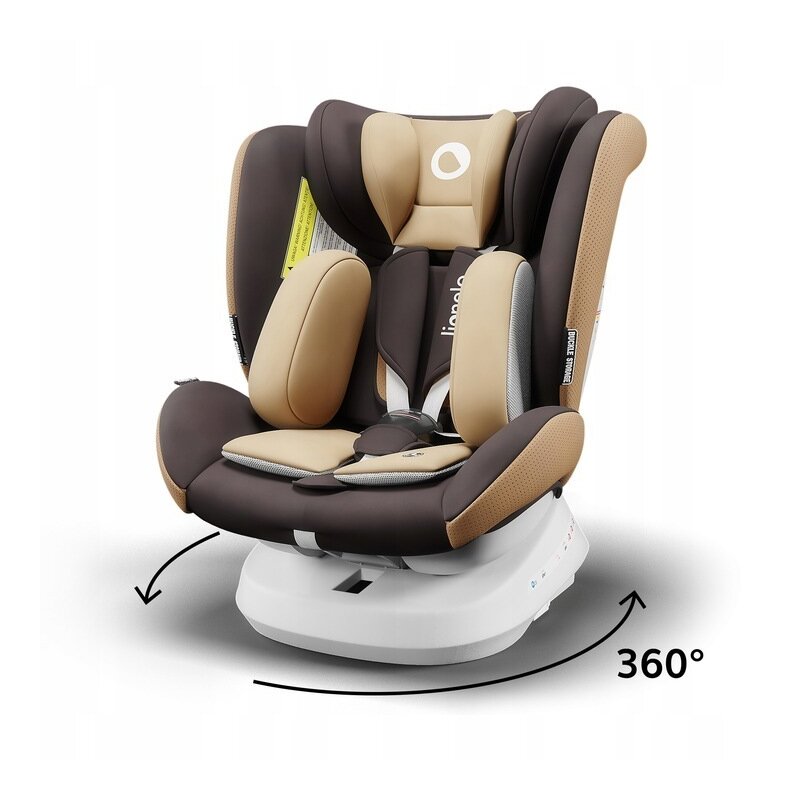 Lionelo - Scaun auto Bastiaan One Pozitie de somn, Protectie laterala, Rotire 360 grade, Top Tether, 0-36 Kg, cu Isofix, Bej/Maro