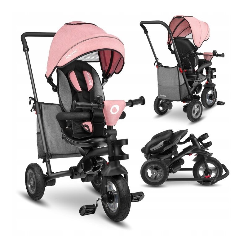 Lionelo - tricicleta tris candy mecanism de pedalare libera, suport picioare, control al directiei, scaun reversibil, rotire 360 grade, pliabila, roz/gri