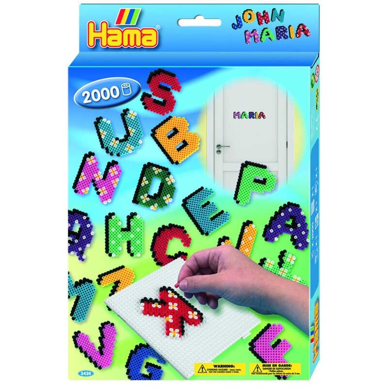 Hama - Set margele de calcat Litere 2000 buc, In cutie cu agatator Midi