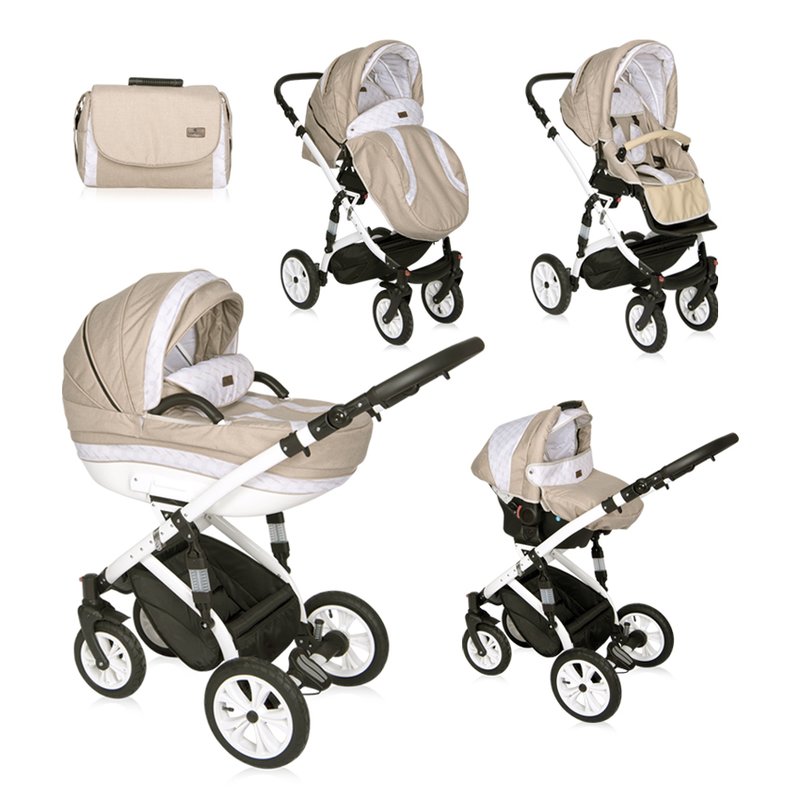 Lorelli - carucior set mia, roti cu camera, cos auto inclus, light , dark beige