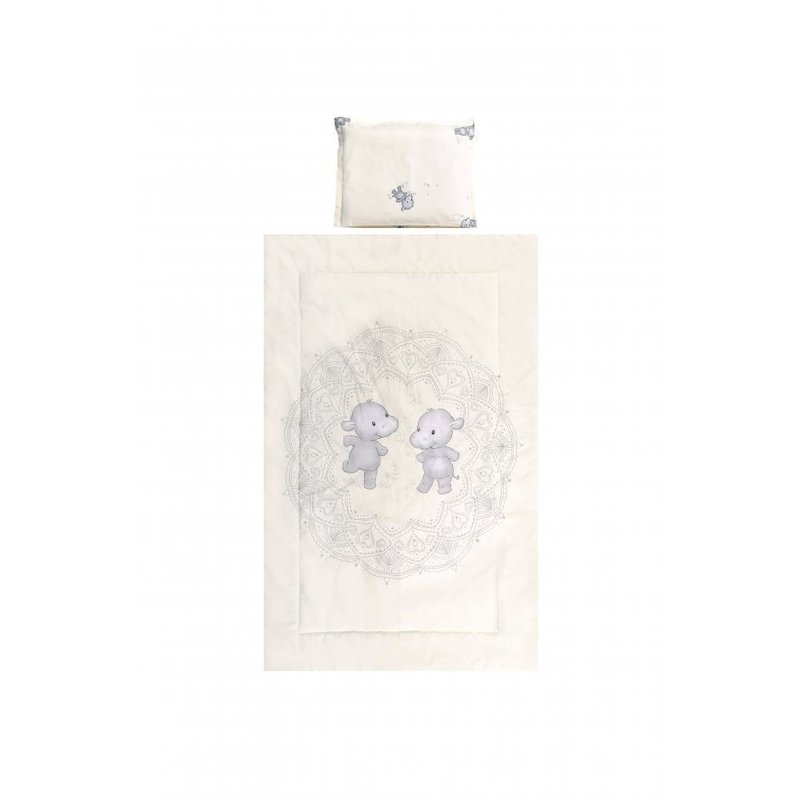 Lorelli - set lenjerie pat 3 piese, bumbac ranforce, happy hippo beige
