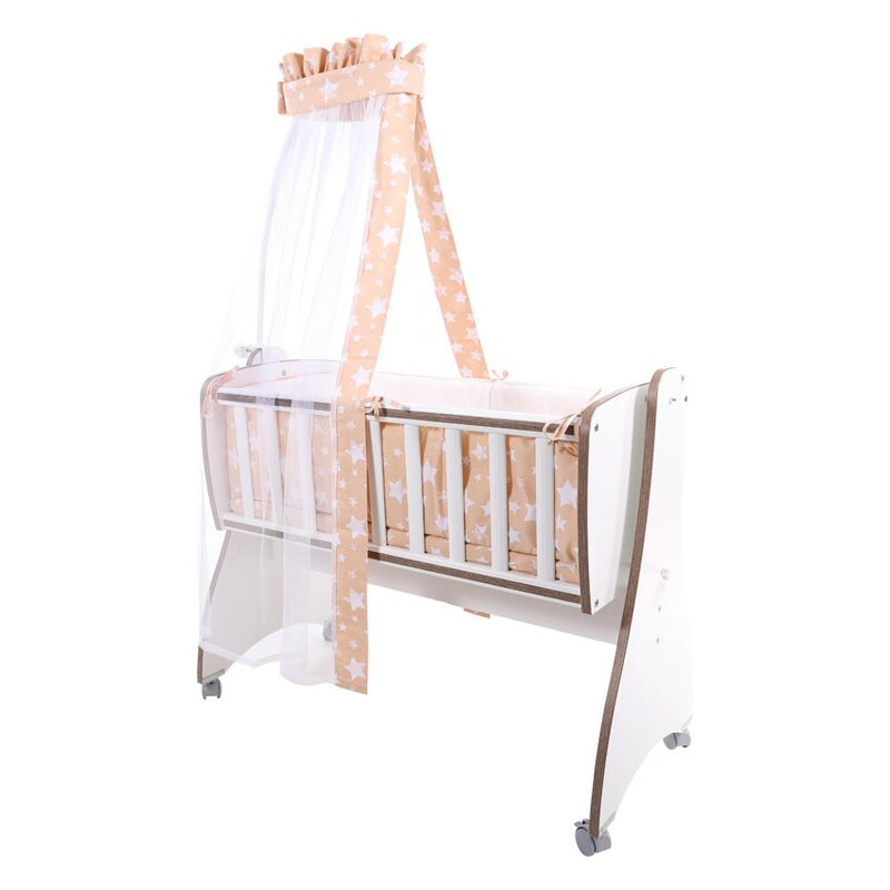 Lorelli - set lenjerie pat 7 piese, bumbac ranforce, pentru pat balansoar first dreams, beige stars
