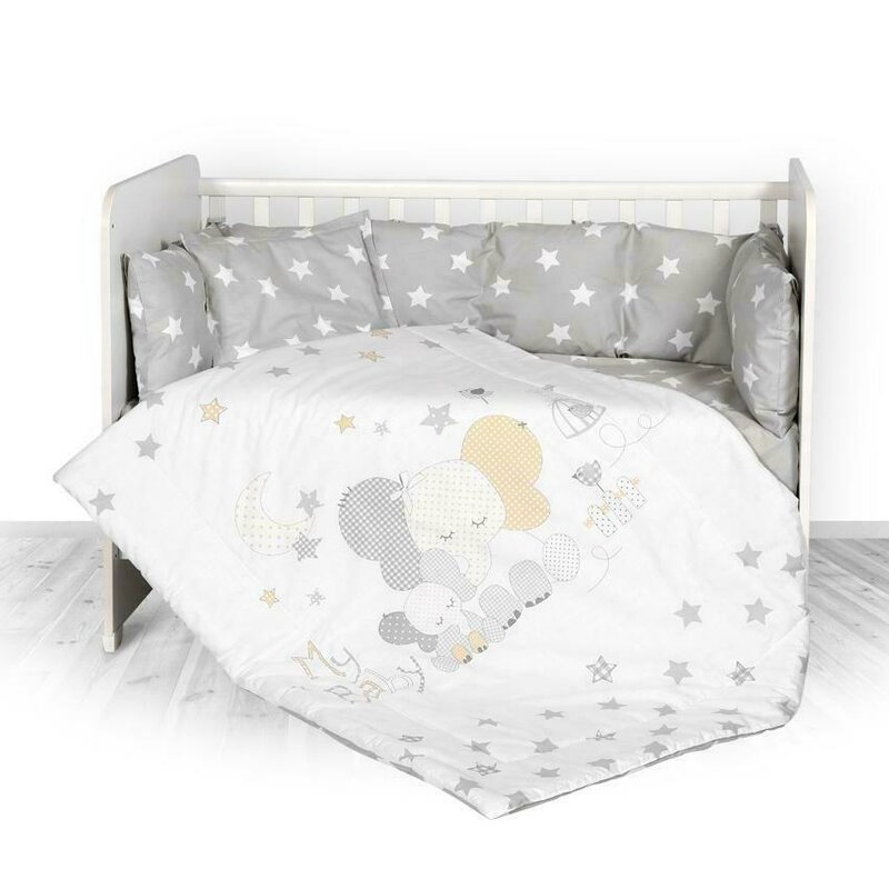 Lorelli - set lenjerie pat 7 piese lily, bumbac ranforce, grey stars