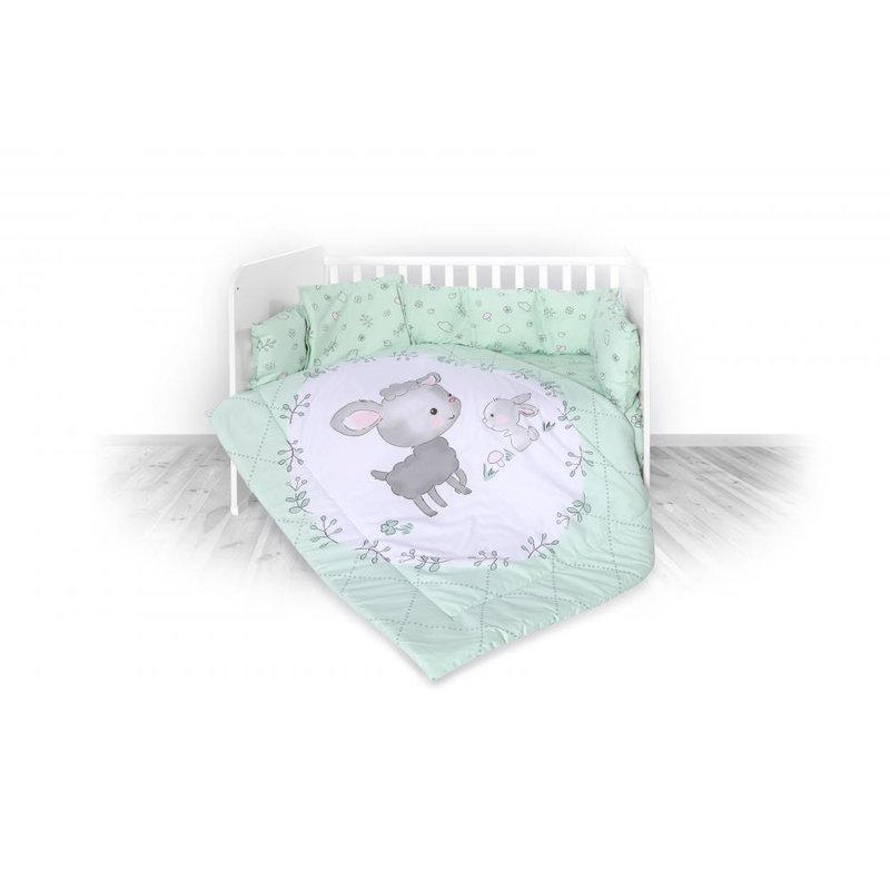 Lorelli - set lenjerie pat 7 piese lily, bumbac ranforce, lamb green