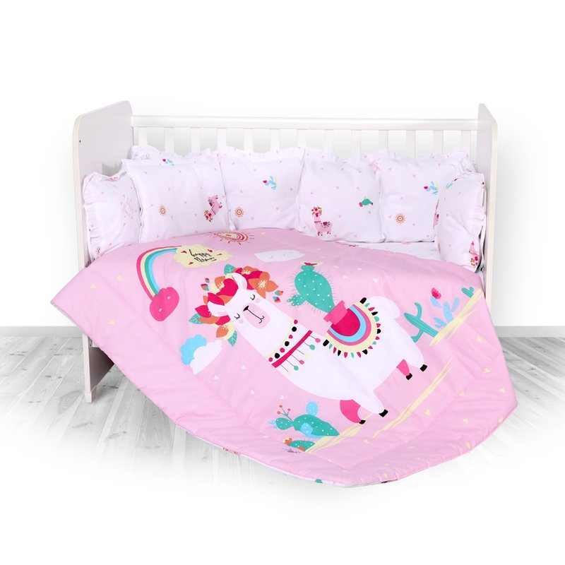 Lorelli - set lenjerie pat , 8 piese , 70x140 cm , bumbac ranforsat , happy lama pink