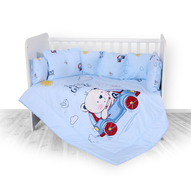 Lorelli - set lenjerie pat , 8 piese , bumbac ranforsat , trend bear & car blue