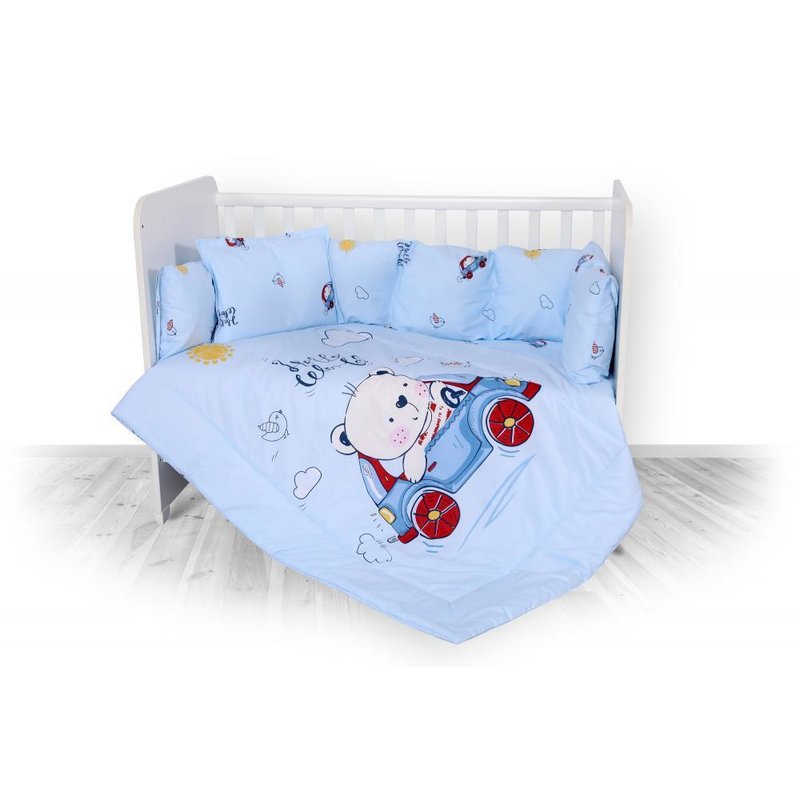Lorelli - set lenjerie pat , bumbac ranforsat , 7 piese , lili bear & car blue