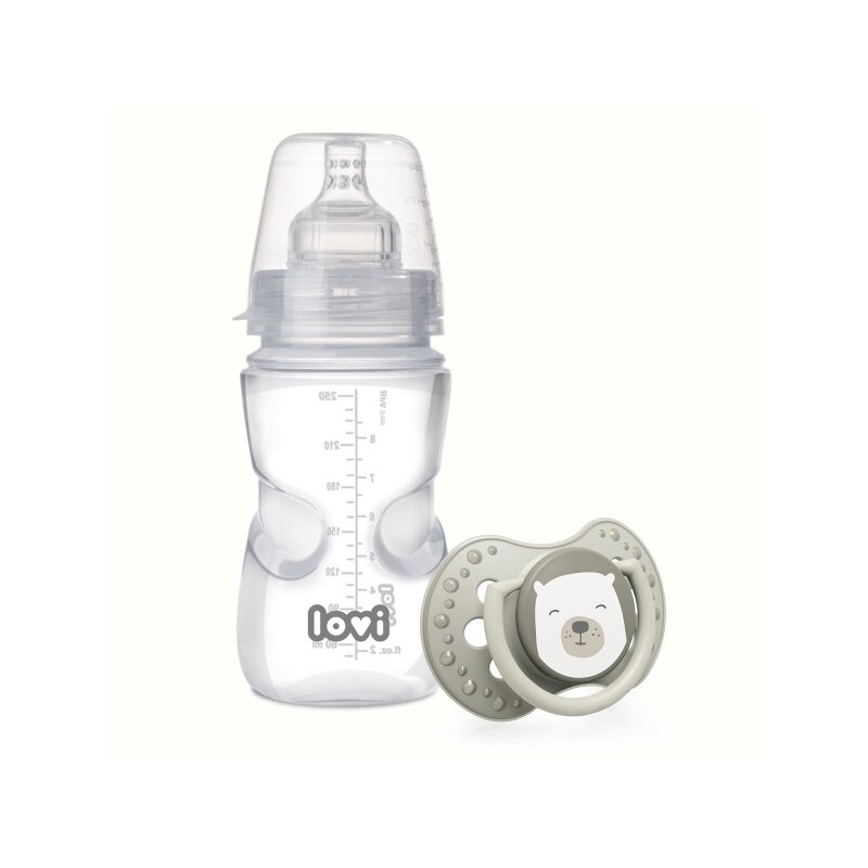 Lovi - set biberon medical 250ml + suzeta dinamica din silicon buddy bear 3-6luni 0205exp