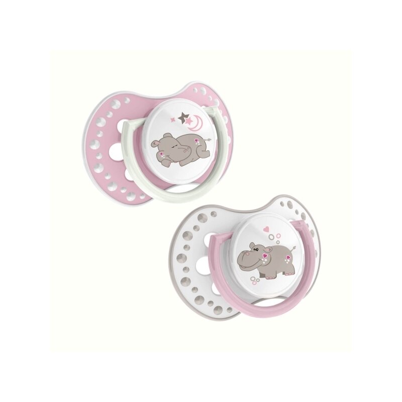 Lovi - suzeta silicon dynamic 0-3m 2 pcs night&day fata ( hipopotam) -22/809girl_h