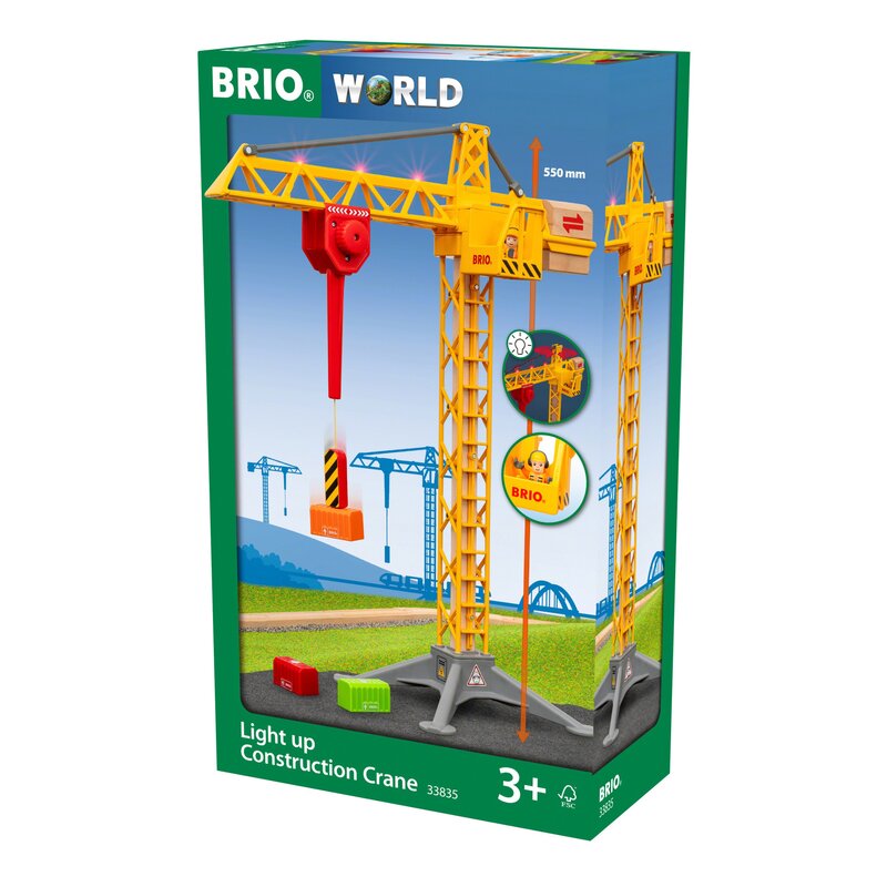 Brio - vehicul de lemn macara , cu lumini, pentru constructii