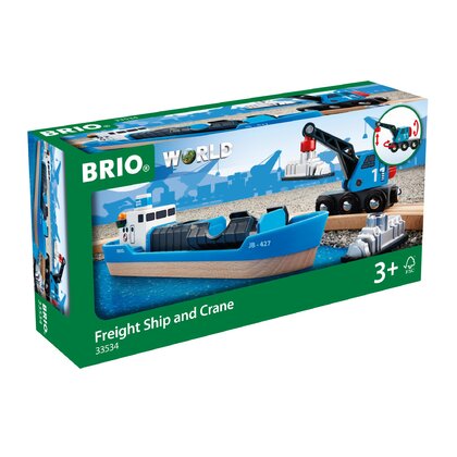BRIO - Vehicul de lemn Macara , De incarcare, Cu nava