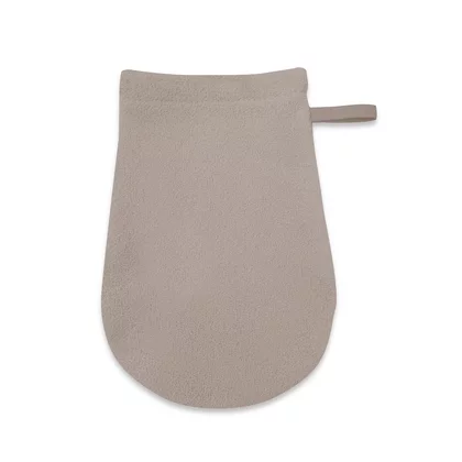 Manusa de baie, Qmini, Pentru bebelusi, 12x21 cm, Din tricot termo-terry din bambus, Materiale certificate Oeko Tex Standard 100, Mocha