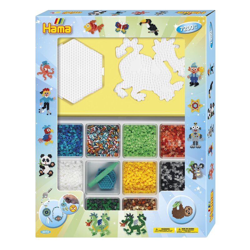 Hama - set margele de calcat imaginatia baietilor in cutie, cu 4 plansete, 7200 buc midi