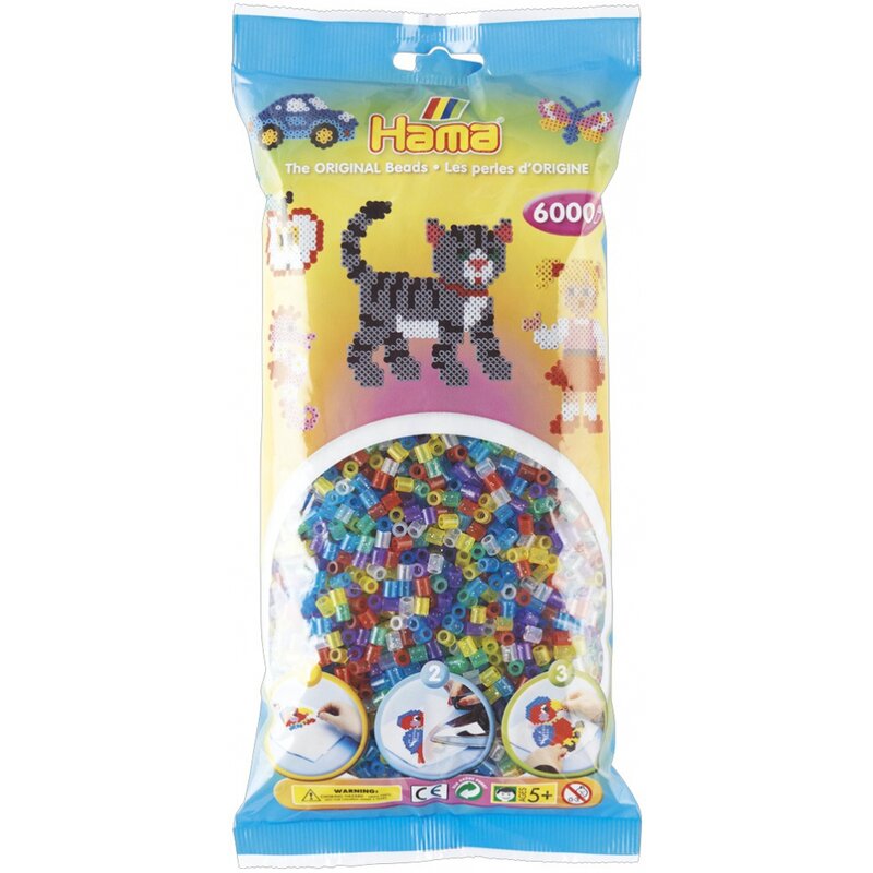 Hama - set margele de calcat mix 6 culori transparente cu sclipici model 4 midi