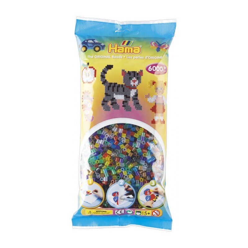 Hama - set margele de calcat mix 6 culori transparente model 4 midi