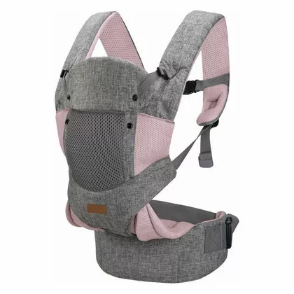 Marsupiu bebe, FreeON, Carry Me, 3 in 1, De la 4 luni pana la 15 kg, Tesatura din plasa 3D, Confortabil si sigur pentru bebe, Grey/Pink