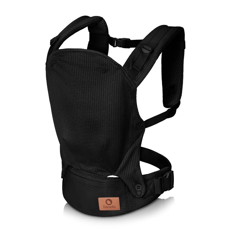 Marsupiu ergonomic, Lionelo, Margareet Air, 3 pozitii de purtare, Certificat de Institutul International pentru Displazie de Sold, 4 luni+, Pana la 20 Kg, Material respirabil 3D Air Mesh, Catarama dubla de siguranta, Negru