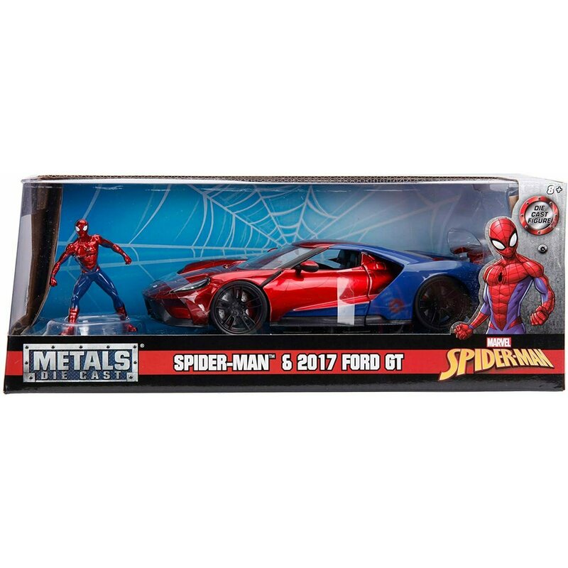 Simba - masinuta 2017 ford gt , spiderman, metalica, cu figurina, scara 1:24