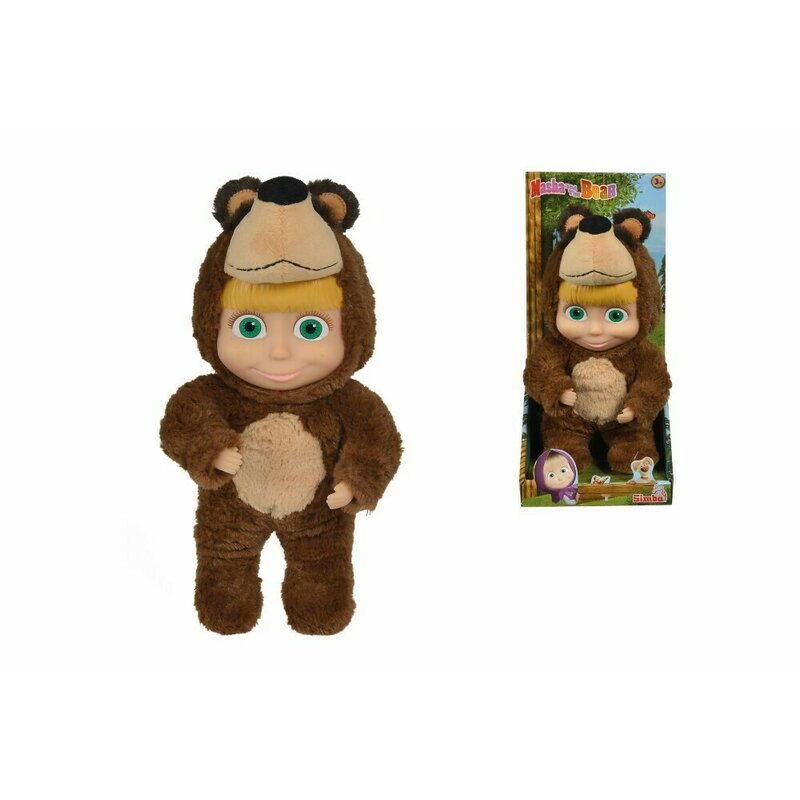 Simba - papusa masha , masha and the bear , 25 cm, in costum de urs, multicolor