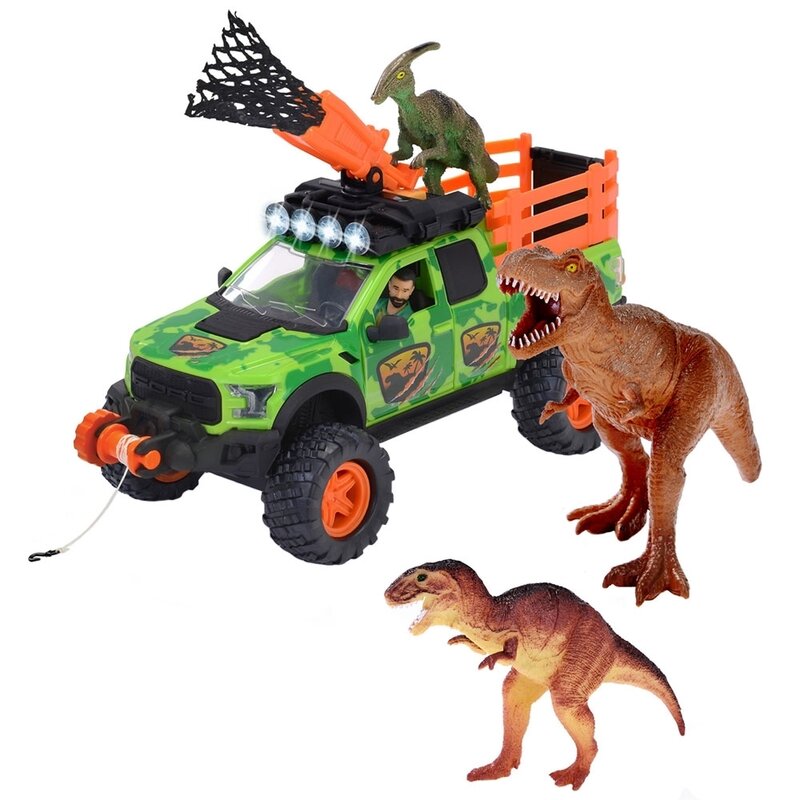 Dickie toys - masina dino hunter cu 4 figurine