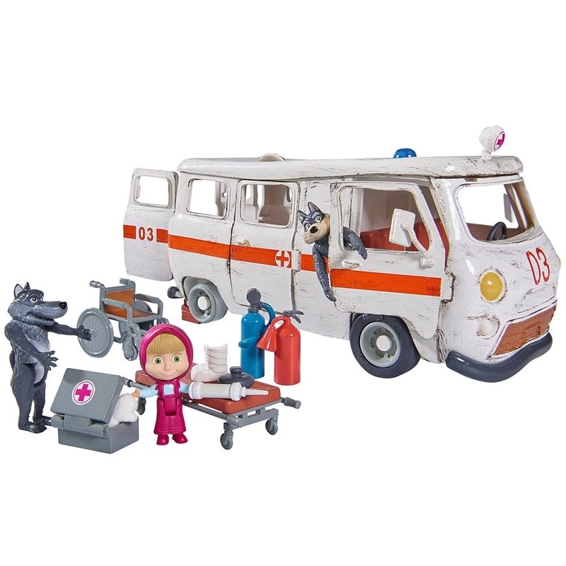 Simba - masina masha and the bear ambulance cu accesorii